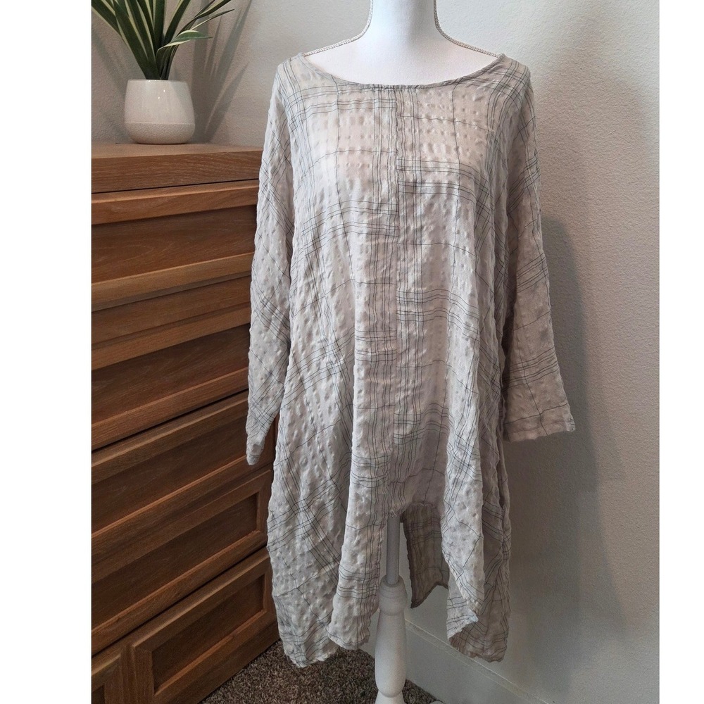 Zanzea Lagenlook Beige Tunic Top XXL Cotton Oversized Plaid Boho Loose Fit - Picture 7 of 14